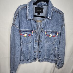 Vintage-Style Jean Jacket Button Front Color Block Accents Casual Street Pride